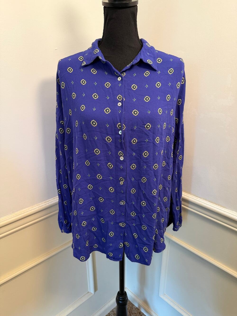 Intimately Free People "Shirt Up" Blue Medallion Oversized Sleep Shirt Blouse